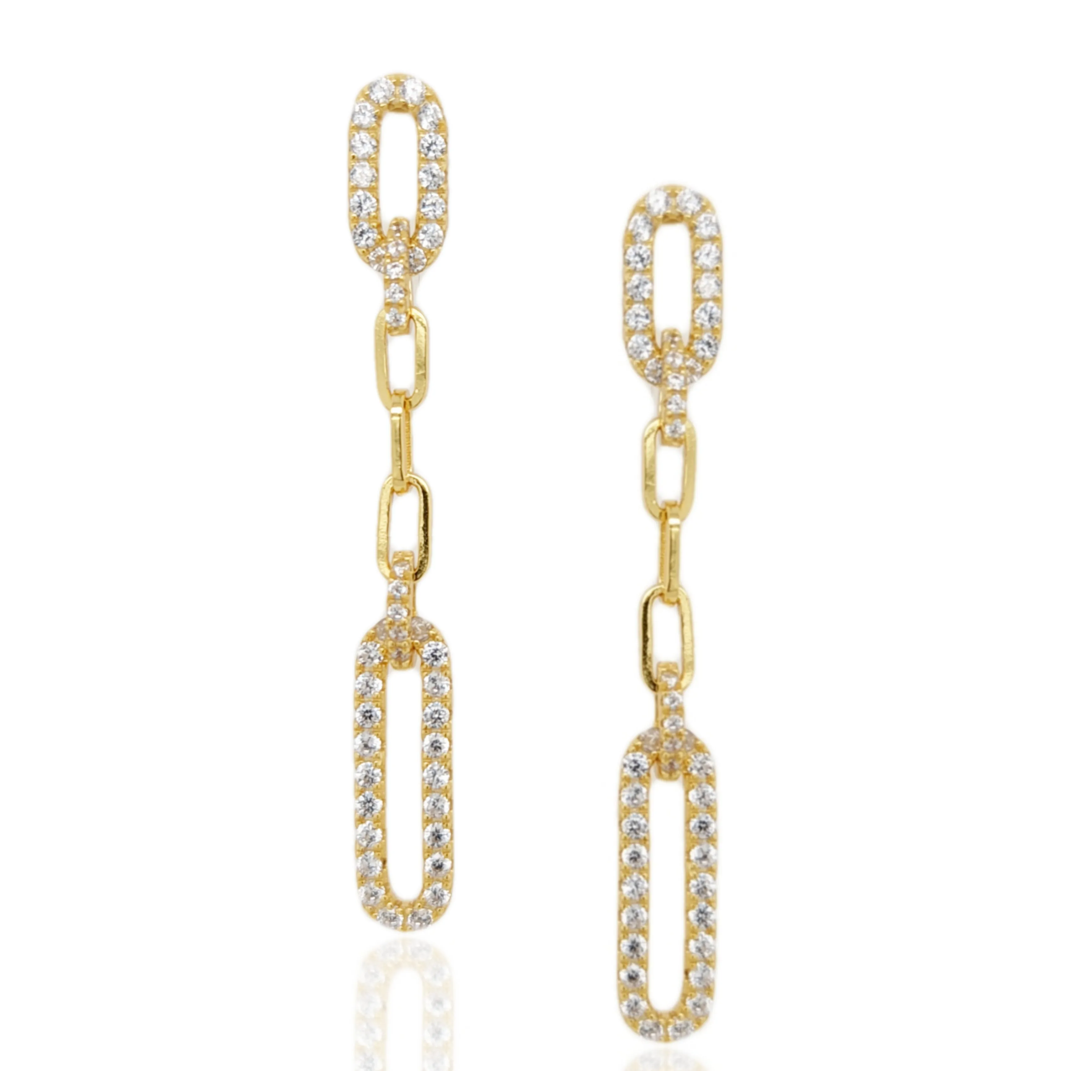 Sterling Silver Gold Plated CZ Paperclip Earring Sophisticated Feature