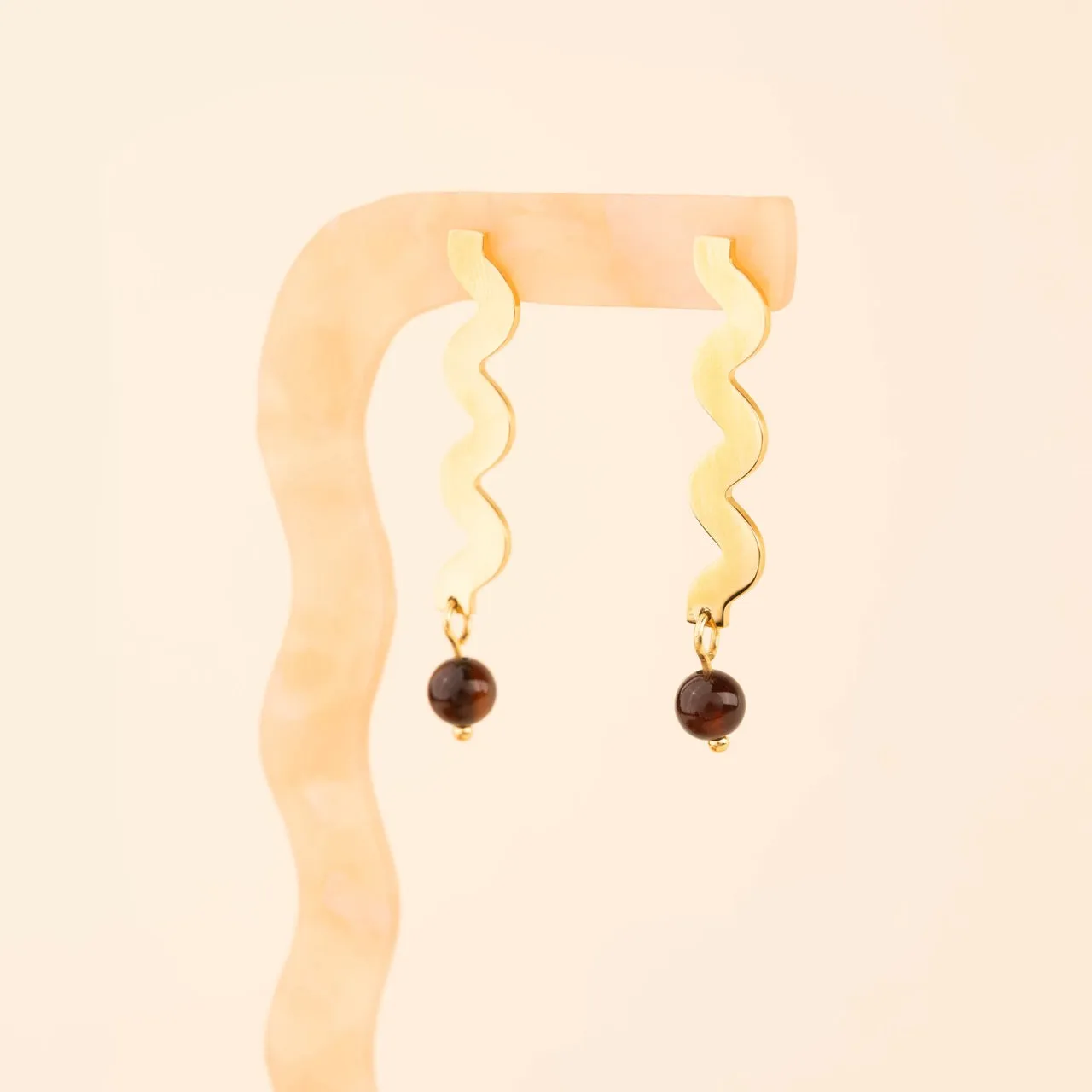 Tortoiseshell Bead Dangle Stud Earrings Corporate Item