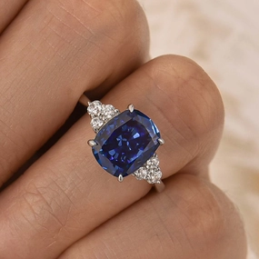 Elegant Occasion 4.0Ct Cushion Cut Side Stone Engagement Ring Travel Ring In Sterling Silver