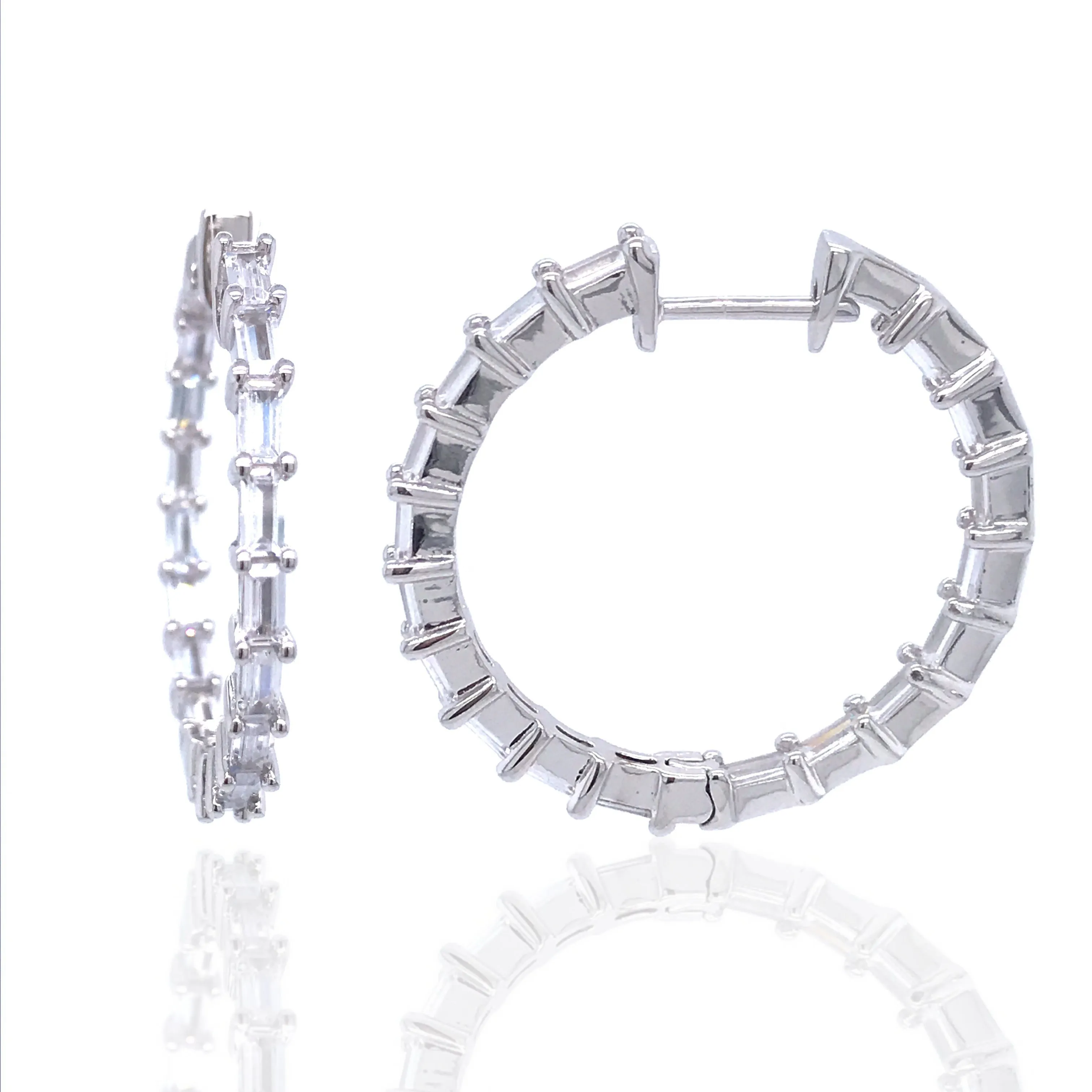 Sterling Silver 1 1/2 Inch Baguette Hoop Earring Formal Piece Modern Decoration