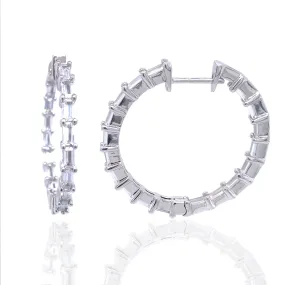 Sterling Silver 1 1/2 Inch Baguette Hoop Earring Formal Piece Modern Decoration