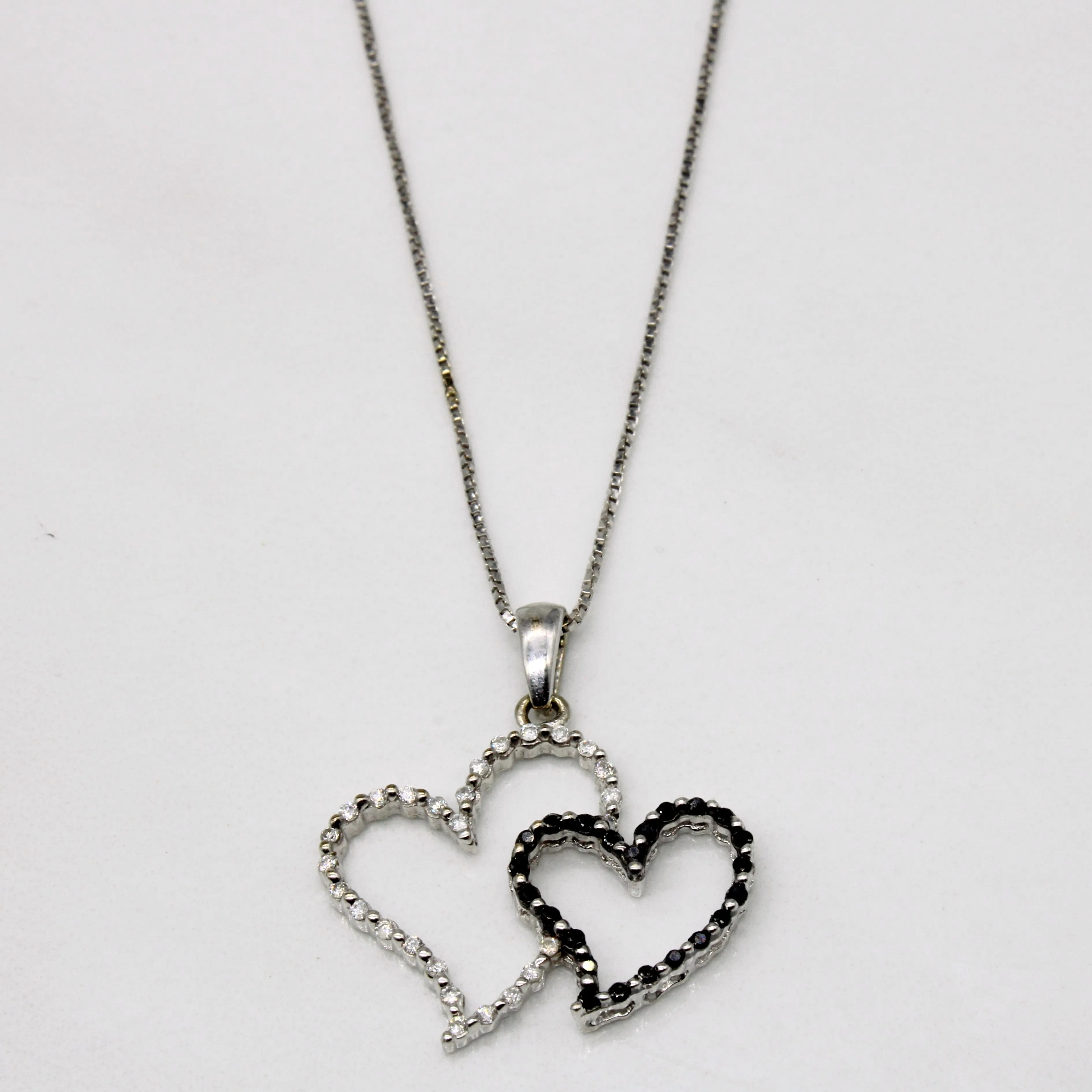Smooth Accent Black & White Diamond Heart Pendant & Necklace | 0.14ctw | 18" |