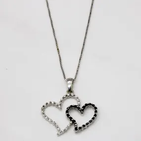 Smooth Accent Black & White Diamond Heart Pendant & Necklace | 0.14ctw | 18" |