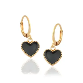 Brilliant Finish Pretty Finish Black Enamel Heart Surgical Steel Earrings