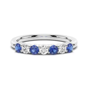Ornate Memento Blue Sapphire and White Sapphire Anniversary Band