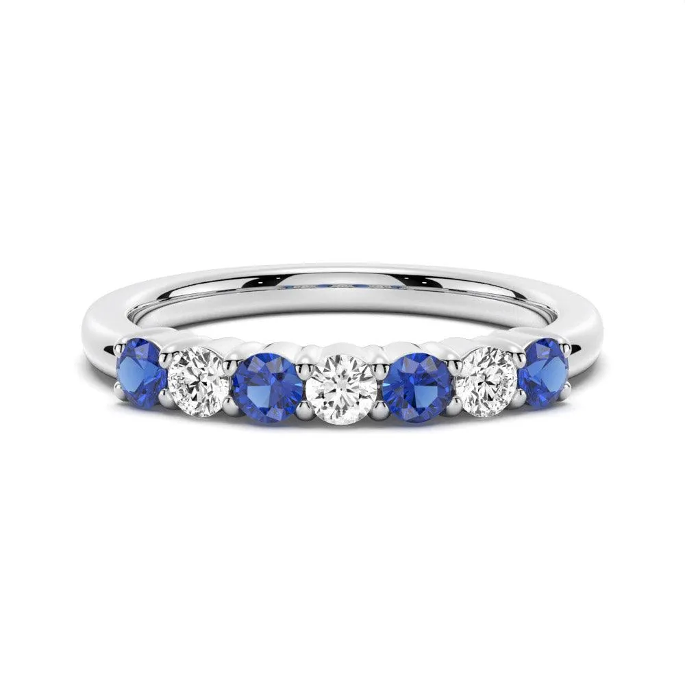 Blue Sapphire and White Sapphire Anniversary Band Lightweight Feel Weekend Outfit