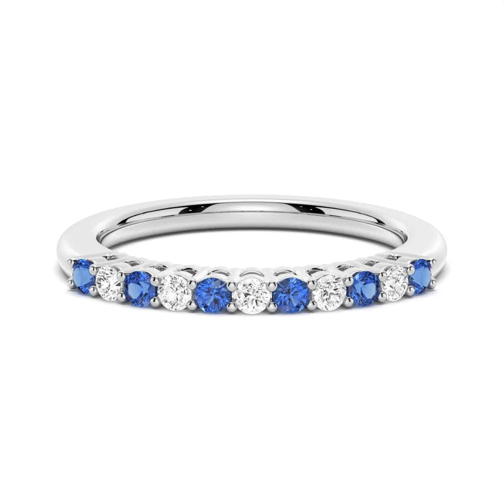 Organic form Hypoallergenic Adornment Blue Sapphire and White Sapphire Half Eternity Wedding Band