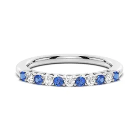 Organic form Hypoallergenic Adornment Blue Sapphire and White Sapphire Half Eternity Wedding Band