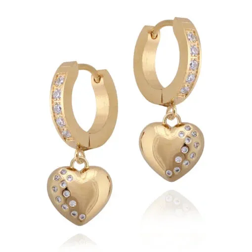 Shiny Design Classic Option Gold Plated Surgical Steel CZ-Dipped Puffed Heart Earring