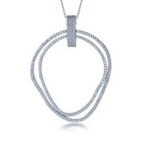 Sterling Silver Double Circle CZ Pendant Necklace Vintage Present