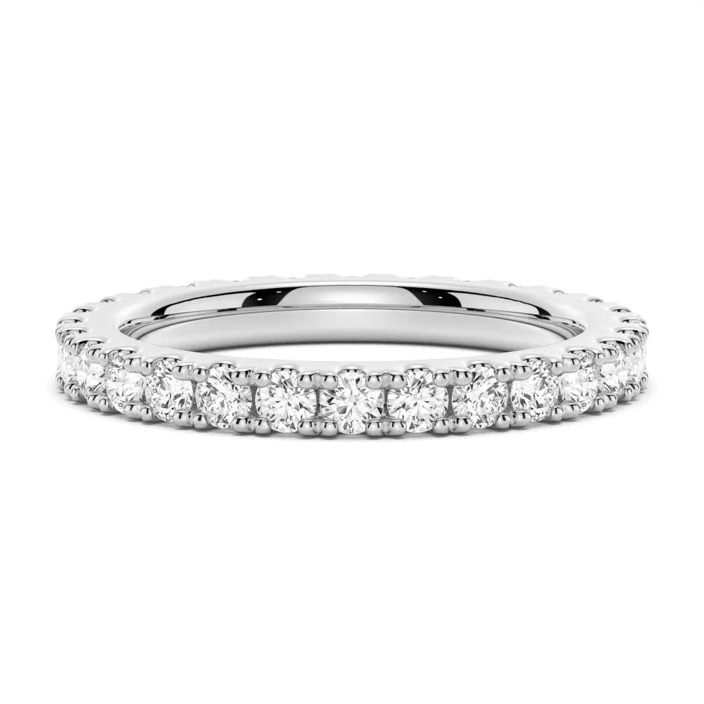 French Pave Round Cut Moissanite Eternity Band Ornate Insignia Timeless Ornament