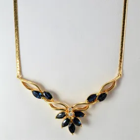 Floral Inspired Sapphire & Diamond Ladies Necklace | 0.06 ctw, 16''| Gloss Shine