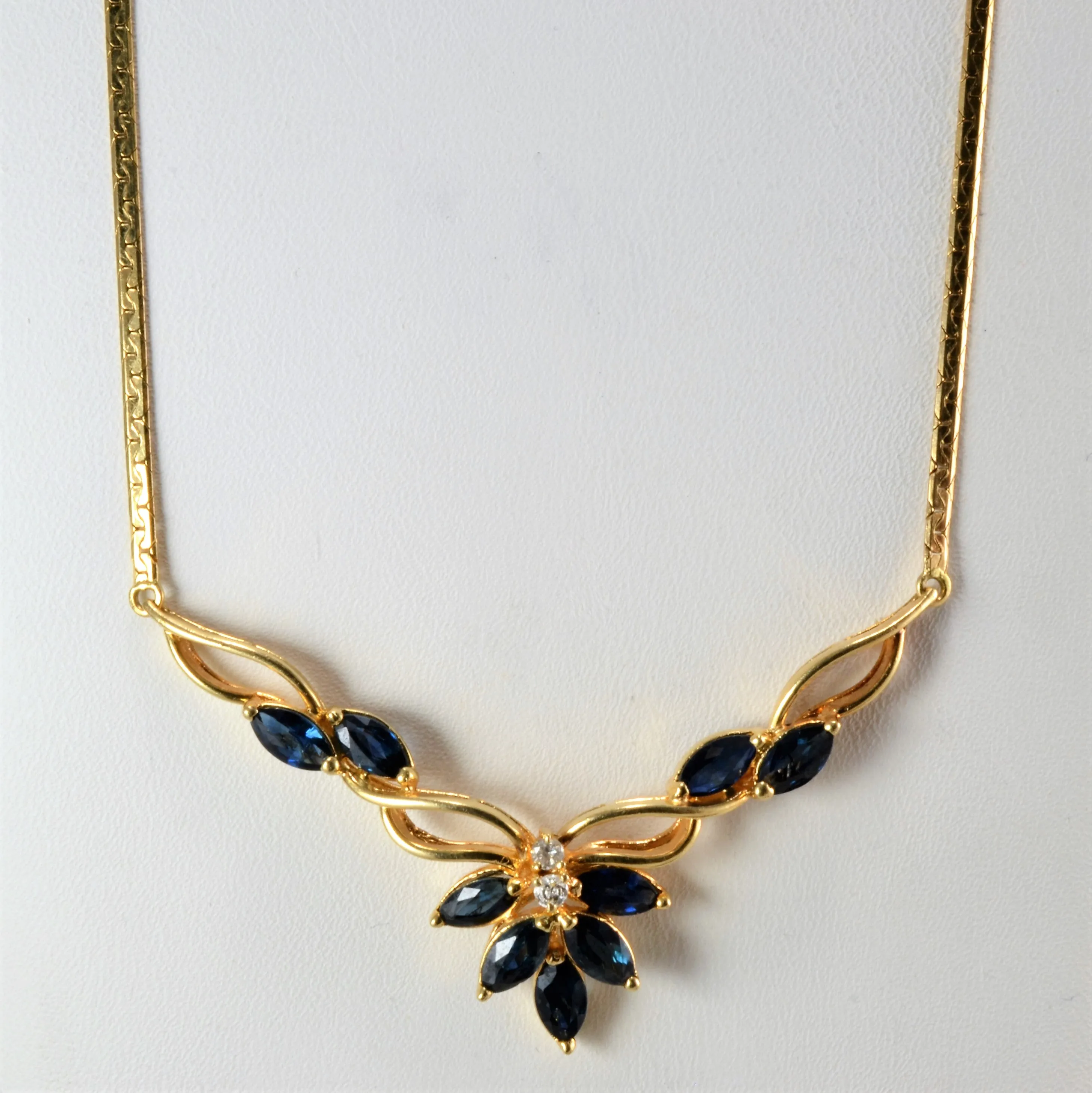 Floral Inspired Sapphire & Diamond Ladies Necklace | 0.06 ctw, 16''| Gloss Shine