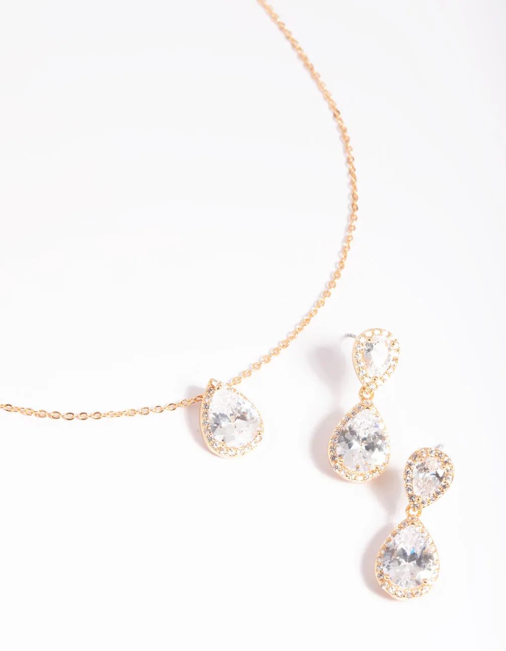 Gold Diamond Simulant Necklace & Earrings Set Fashionable Sparkle Premium Quality