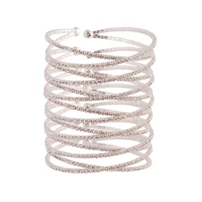 Sleek Edge Distinctive Touch Pieces Diamante Silver Crossover Multi Layer Cuff