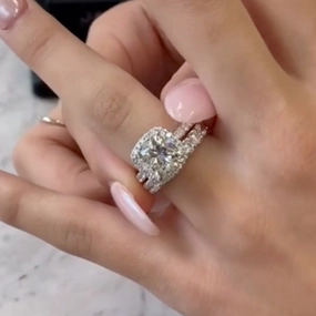 Vibrant Spark Timeless Features 3.5 Carat Cushion Cut Halo Engagement Ring Wedding Ring Set In Sterling Silver