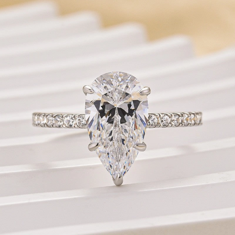 Sleek Style Fashionable Touch 3.0Ct Pear Cut Engagement Ring Travel Ring In Sterling Silver