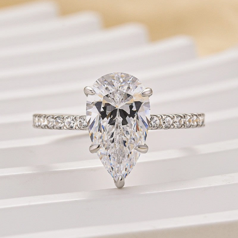 Opulent Edge Pretty Accent 3.0Ct Pear Cut Engagement Ring Travel Ring In Sterling Silver