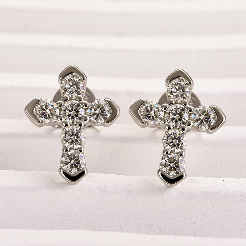 Louily Moissanite Cross Earrings Shiny Jewels Natural Flow
