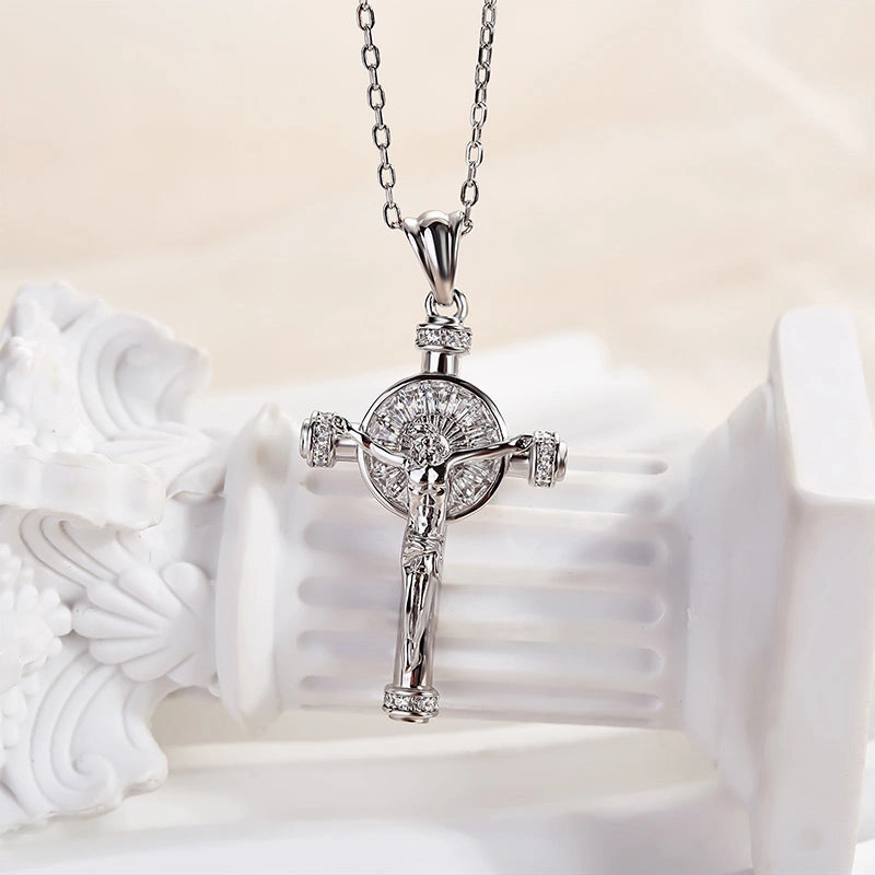 Modern Layer Outdoor Light Louily White Gold Cross Design Pendant Necklace In Sterling Silver
