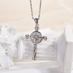 Modern Layer Outdoor Light Louily White Gold Cross Design Pendant Necklace In Sterling Silver