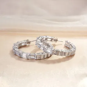 Louily Sparkle Emerald Cut Women's Hoop Earrings In Sterling Silver Airy Light Timeless Gems