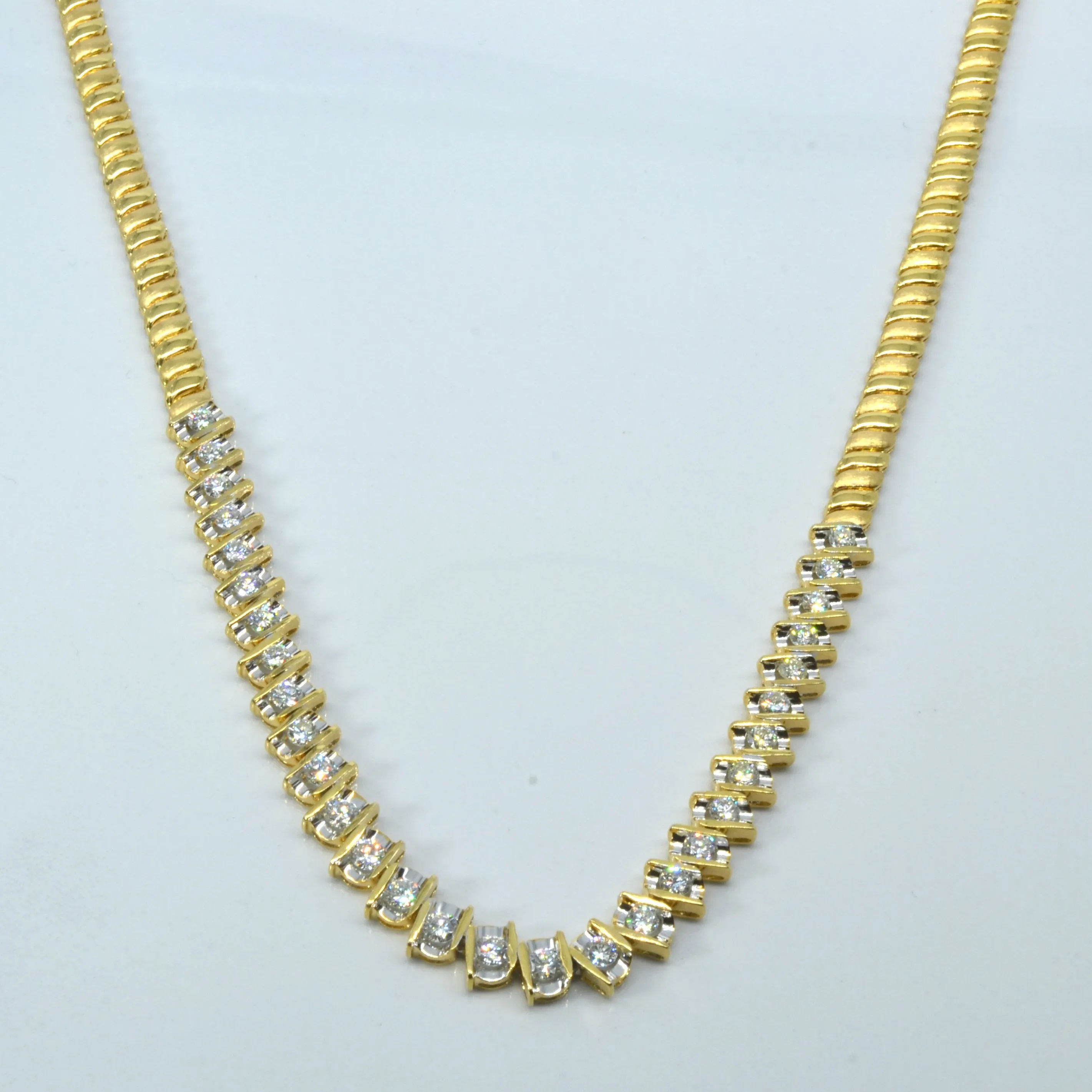 Sculpted Feature Stunning Detail Tension Set Diamond Necklace | 3.00ctw | 16"|