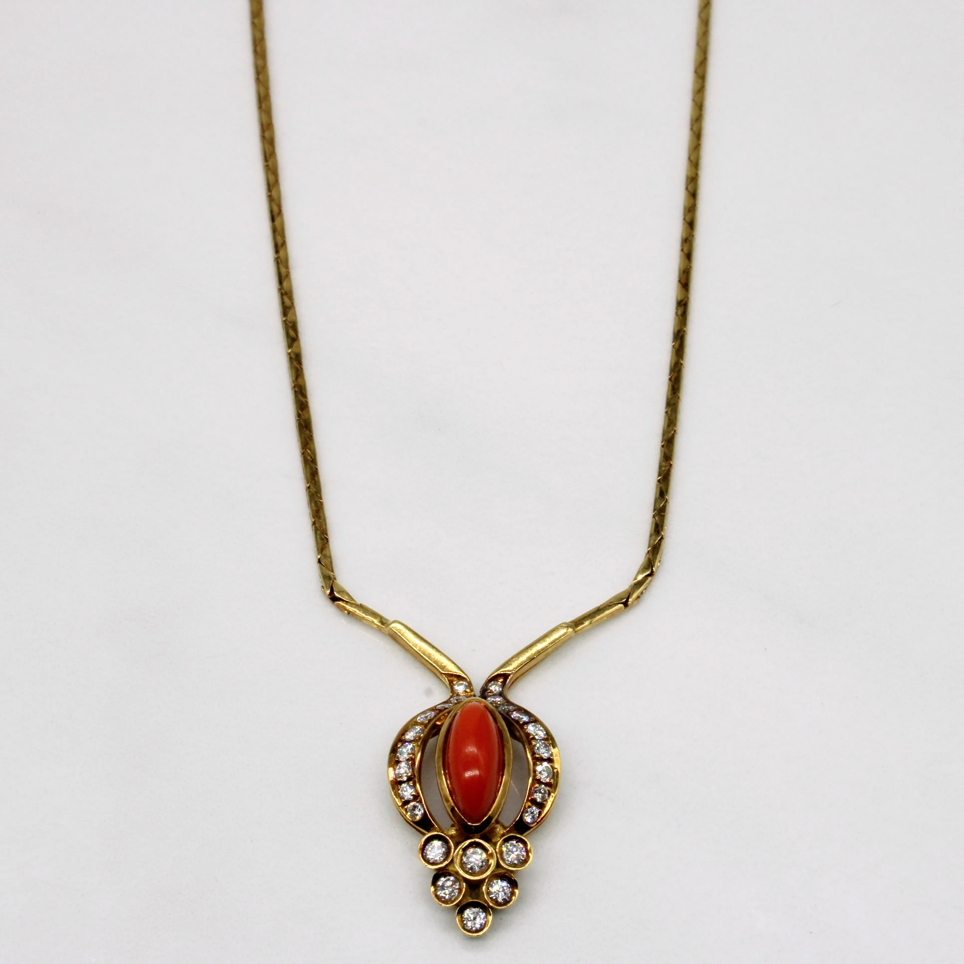 Everyday Highlight Coral & Diamond Pendant Necklace | 1.35ct, 0.40ctw | 15" |