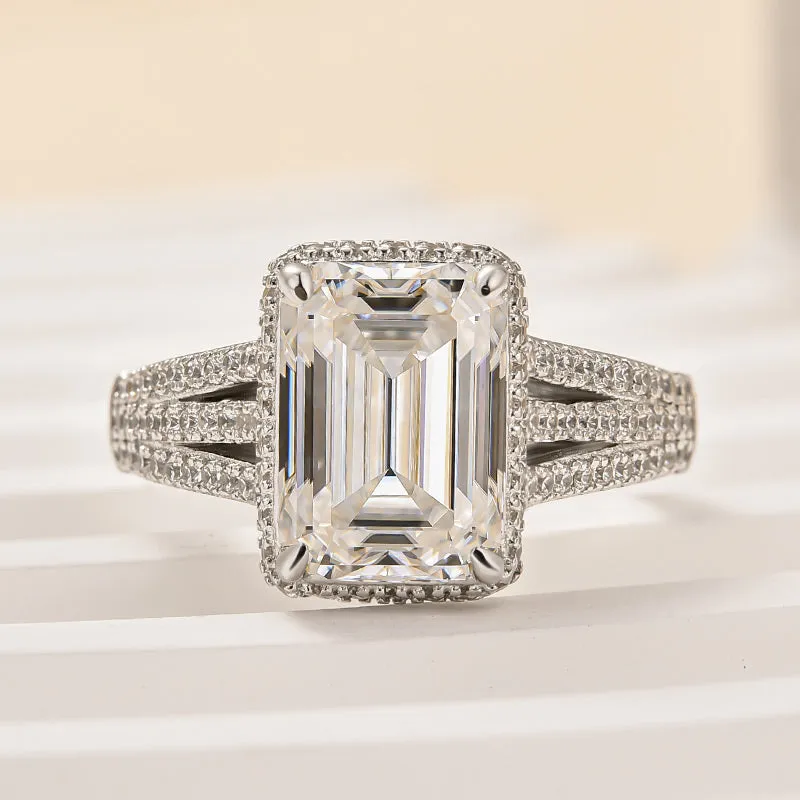 Louily Exclusive Split Shank Emerald Cut Engagement Ring In Sterling Silver Brunch Look