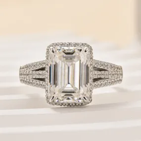 Louily Exclusive Split Shank Emerald Cut Engagement Ring In Sterling Silver Flawless Finish Fine Accent