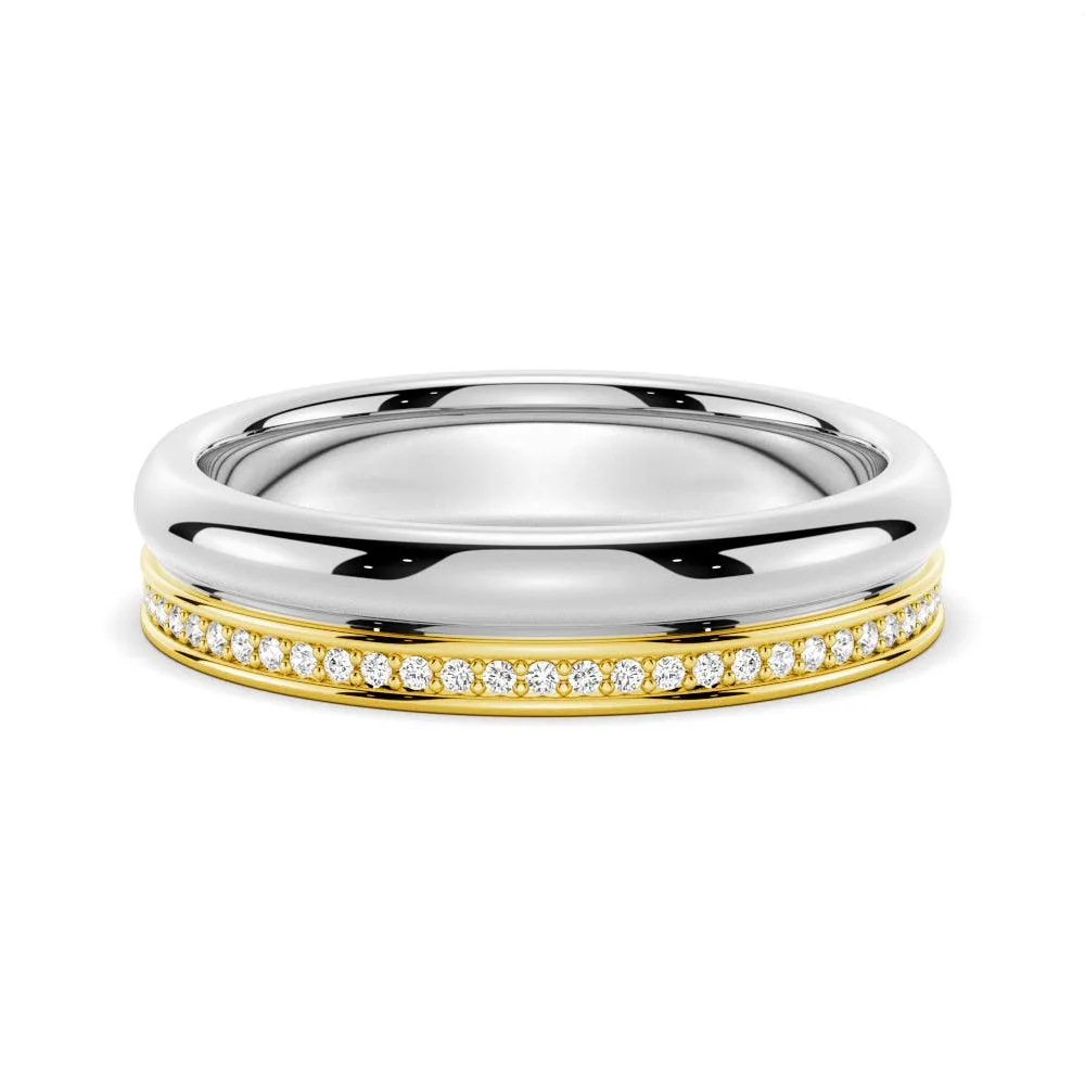 4.2mm Polished Finish Two Tone Wedding Band With Pave Edge Perfect Match Luxury Flow