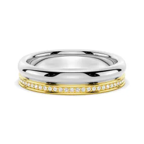 City Elegance 4.2mm Polished Finish Two Tone Wedding Band With Pave Edge