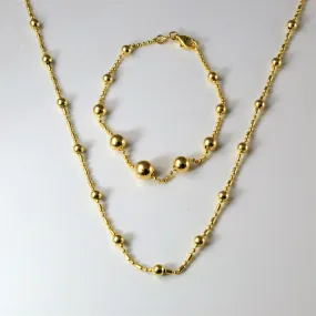 Unique Feature Yellow Gold Beaded Chain & Bracelet Set | 18" | 7" |