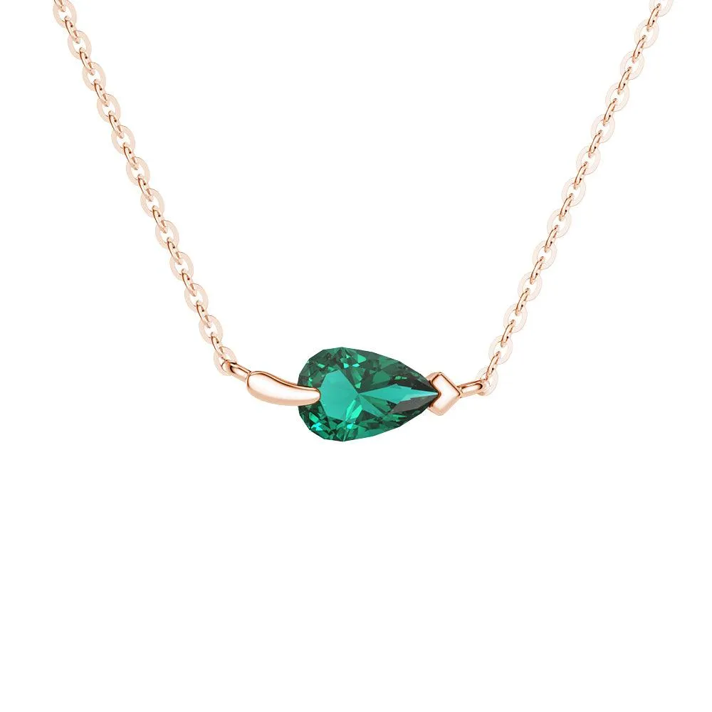 Everyday Duo Polished Finish 1CT. Pear Lab Grown Emerald Leaf Necklace