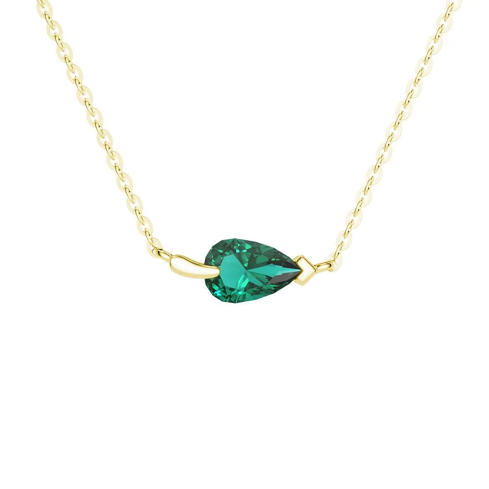 Exclusive Look 1CT. Pear Lab Grown Emerald Leaf Necklace