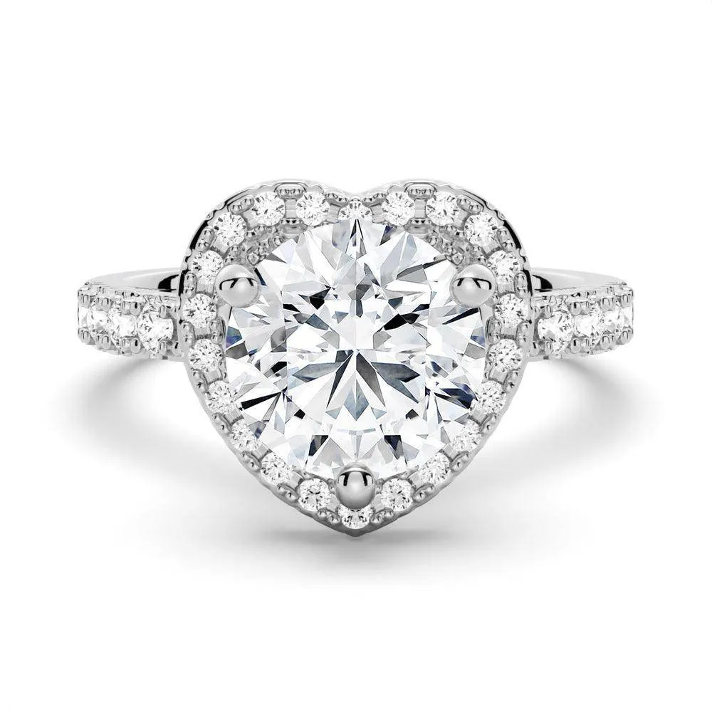 Timeless Look Brilliant Heart Moissanite Halo Engagement Ring