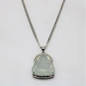 Icy Jadeite Buddha Necklace | 20.00ct, 0.57ctw | 24" | Candid Shot