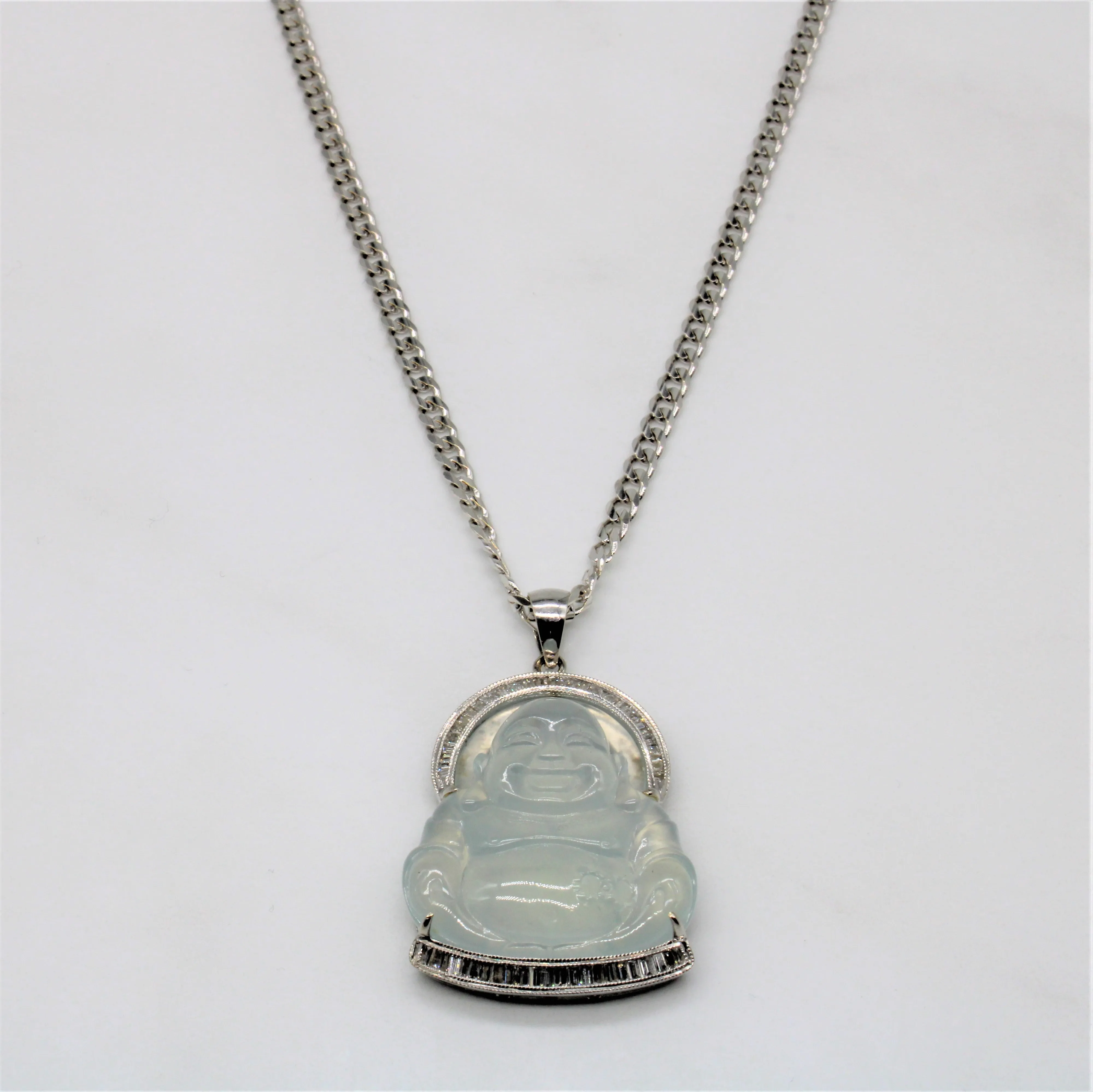 Icy Jadeite Buddha Necklace | 20.00ct, 0.57ctw | 24" | Candid Shot