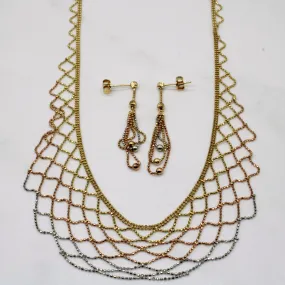 14k Tri Tone Gold Earring & Necklace Set | 16" | Vivid Charm