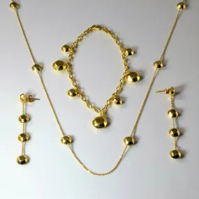 Premium Feature Elite Highlight Yellow Gold Beaded Necklace, Bracelet & Earrings Set | 40"| 8"|