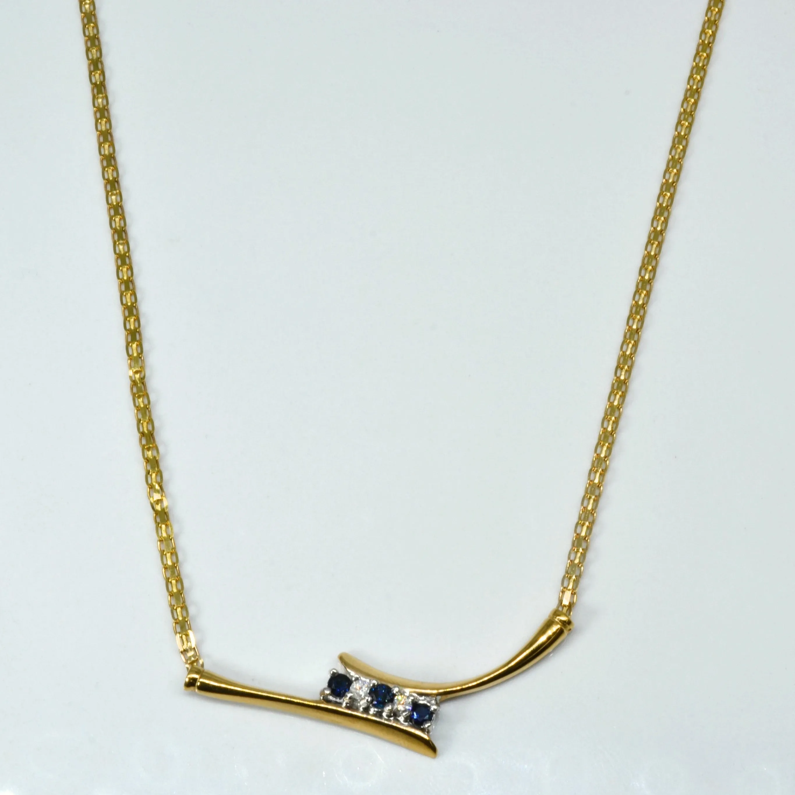 Close Detail Bypass Sapphire & Diamond Gold Necklace | 0.39ctw | 0.10tw | 17"|