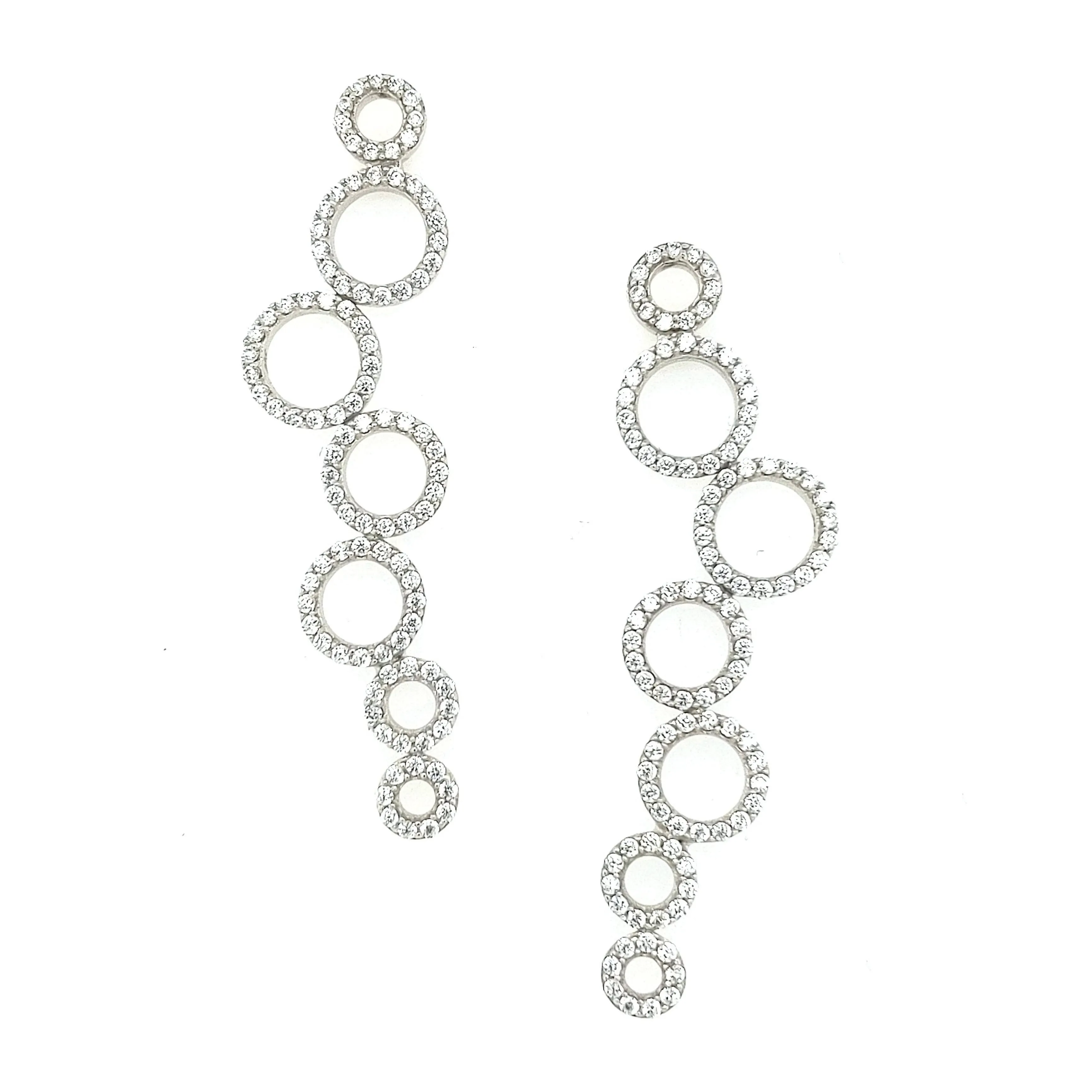 Sterling Silver CZ Circles Earring Comfortable Essential