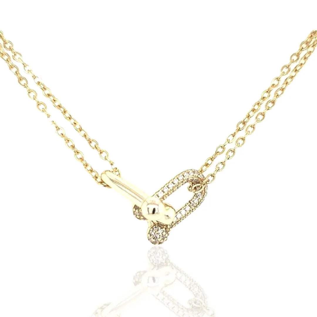 Sterling Silver Gold Plated CZ Link Necklace Petite Style