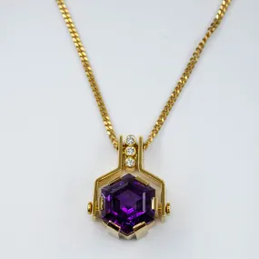 Subtle Accent Alluring Design 'Cavelti' 18k Gold Amethyst and Diamond Necklace | 8.00ct | 0.09ct | 20"