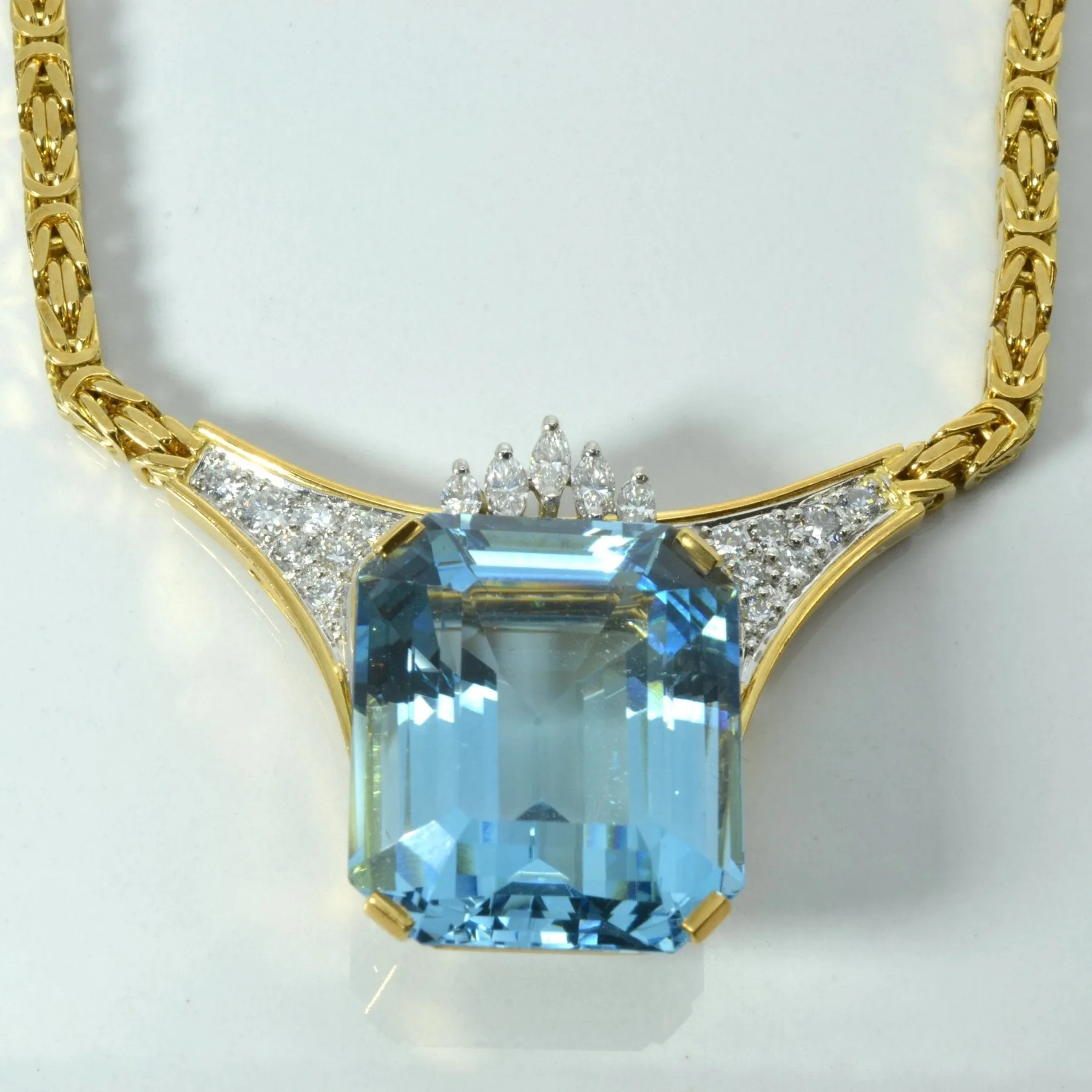 'Cavelti' Aquamarine & Diamond Necklace | 40.00ct | 0.97ctw | 16"| Refined Feature