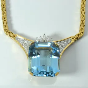 'Cavelti' Aquamarine & Diamond Necklace | 40.00ct | 0.97ctw | 16"| Refined Feature