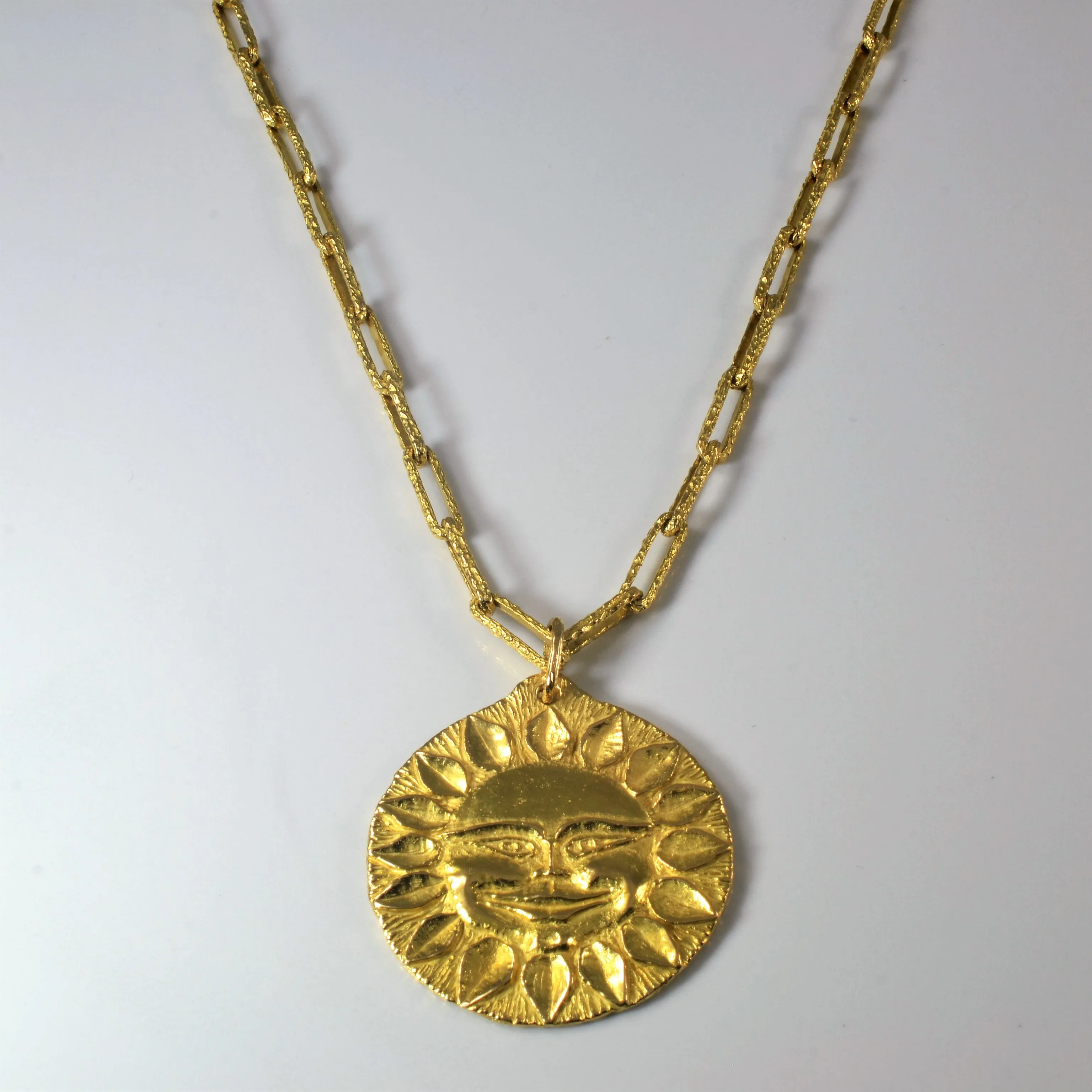 Cavelti' Yellow Gold Sun Necklace | 31" | Classy Accent Shiny Texture