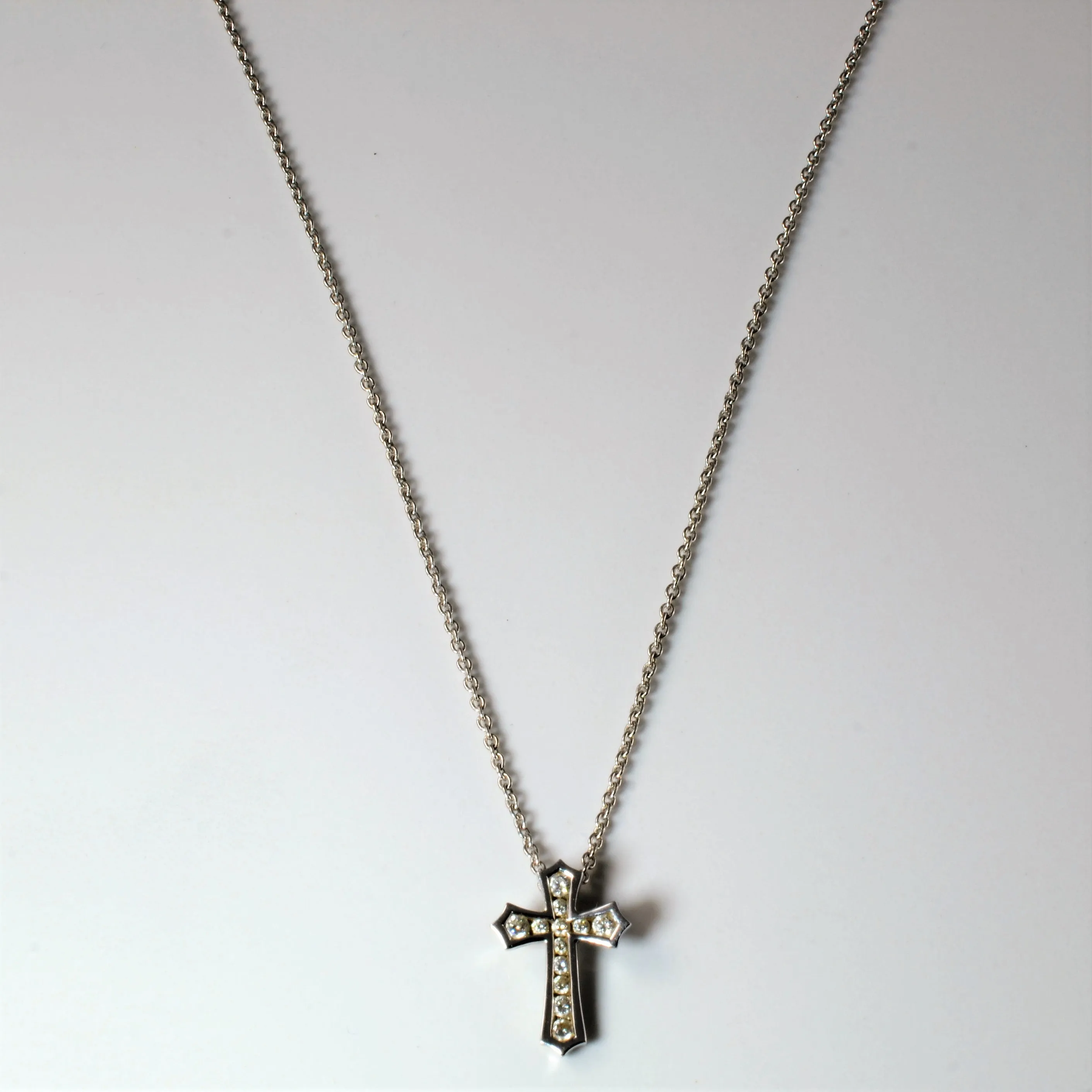 Channel Set Diamond Cross Necklace | 0.17ctw | 20" | Elegant Focus Timeless Form