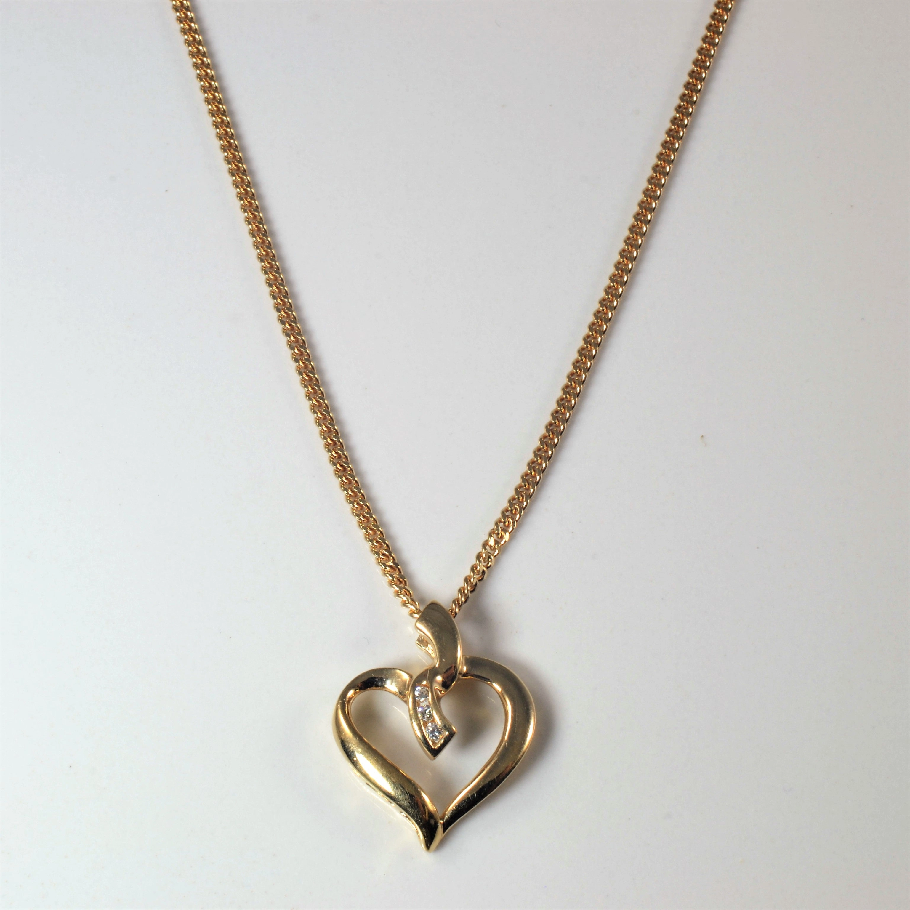 Channel Diamond Heart Necklace | 0.035ct | 16" | Fashionable Shine Finish
