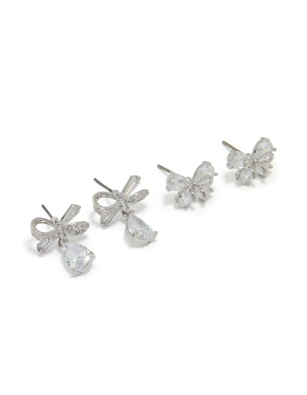 Glamour Accent Silver Cubic Zirconia Bow Earrings 2-Pack